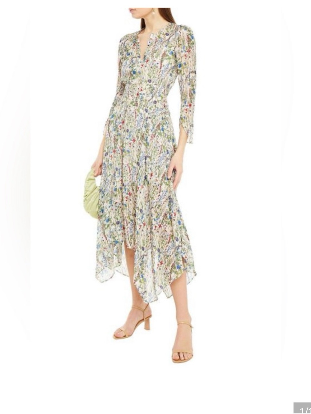 Maje Multicolor Floral Asymmetrical Midi Dress